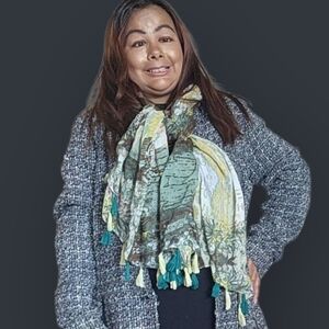 Womens Elegant Green and Yellow Scarf